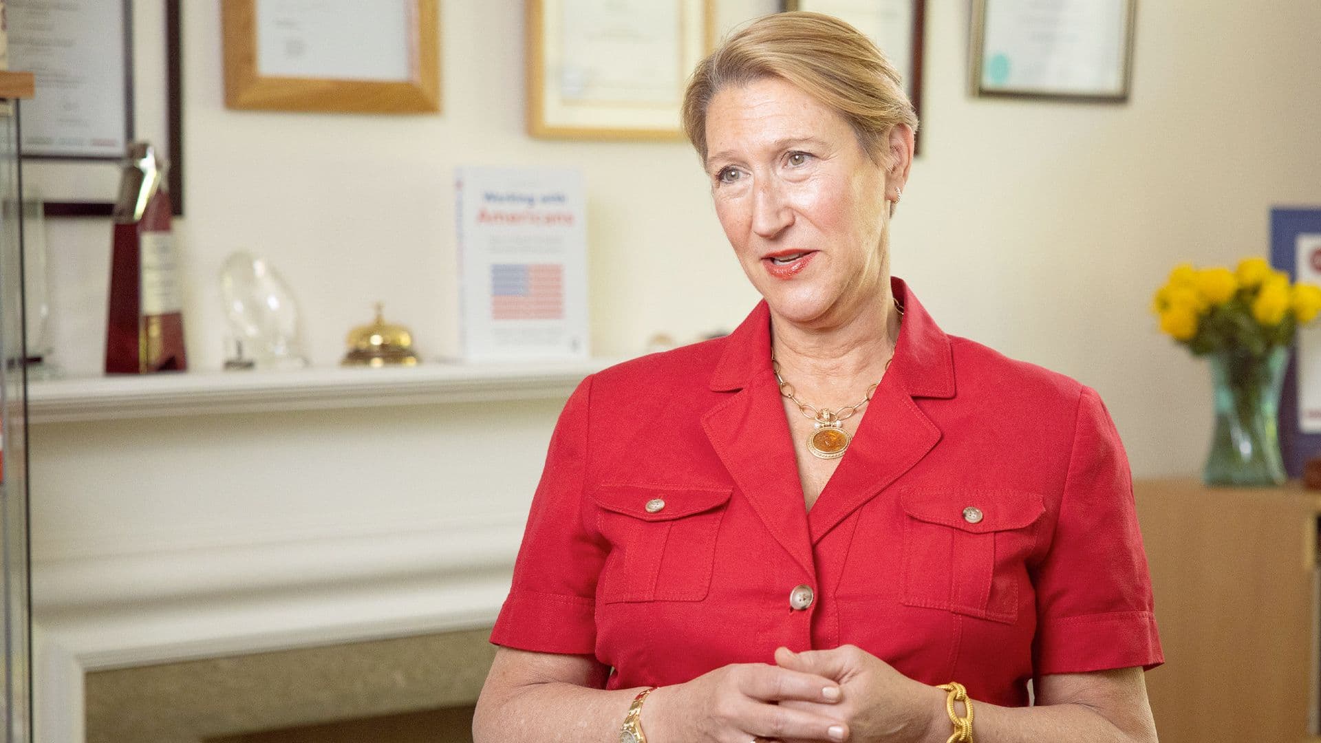 Allyson Stewart-Allen, CEO of International Marketing Partners, on camera in her office